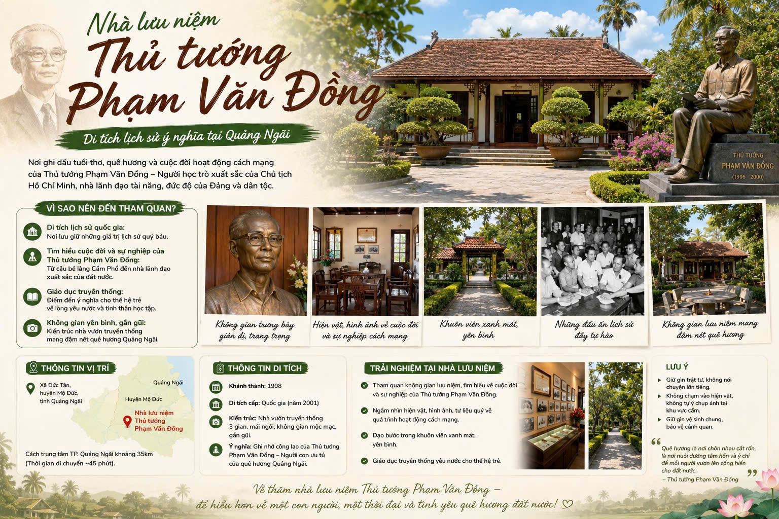 Nhà lưu niệm Thủ tướng Phạm Văn Đồng – Di tích lịch sử ý nghĩa tại Quảng Ngãi