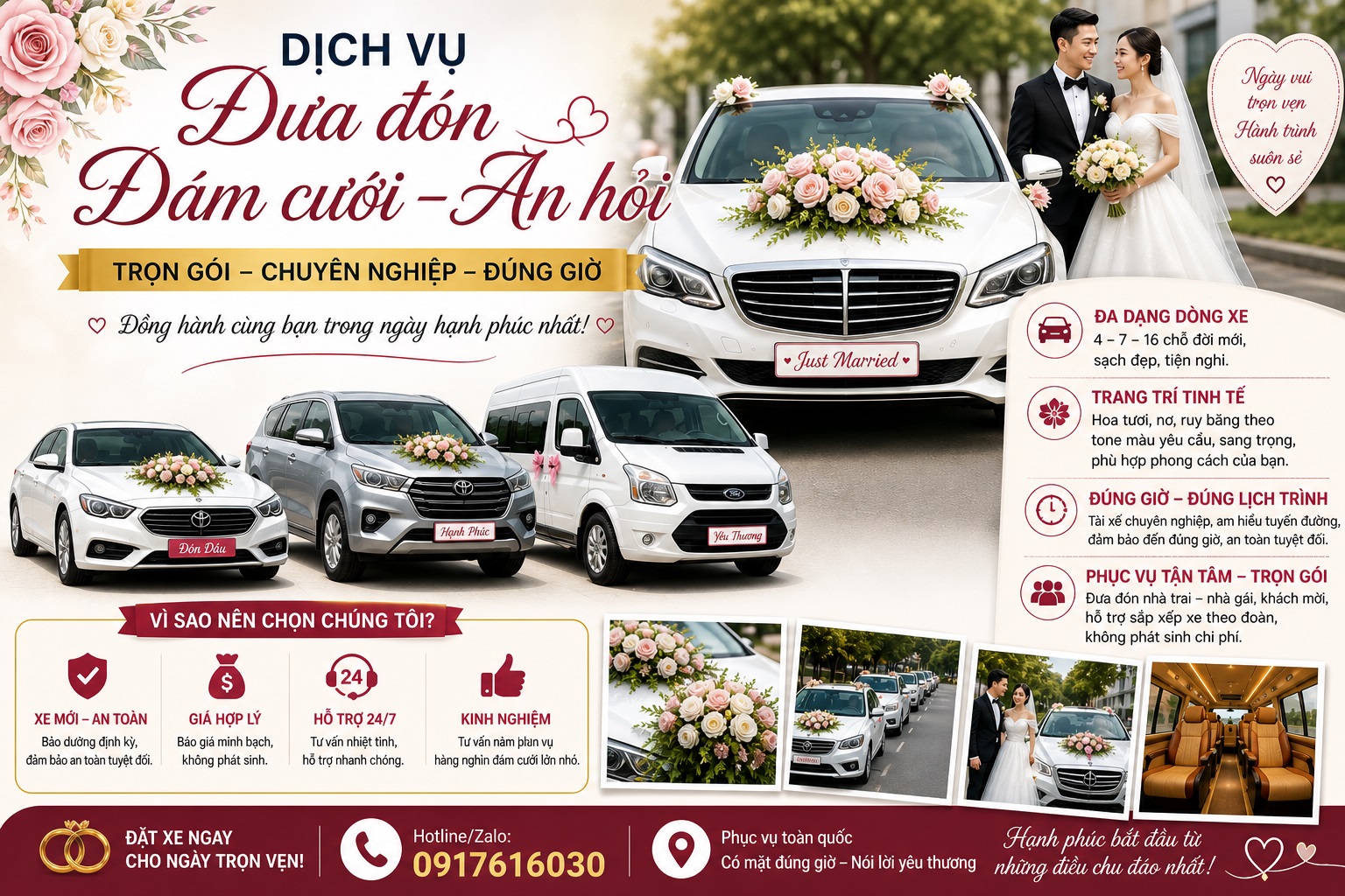 Dịch vụ đưa đón đám cưới – ăn hỏi chuyên nghiệp, trọn gói